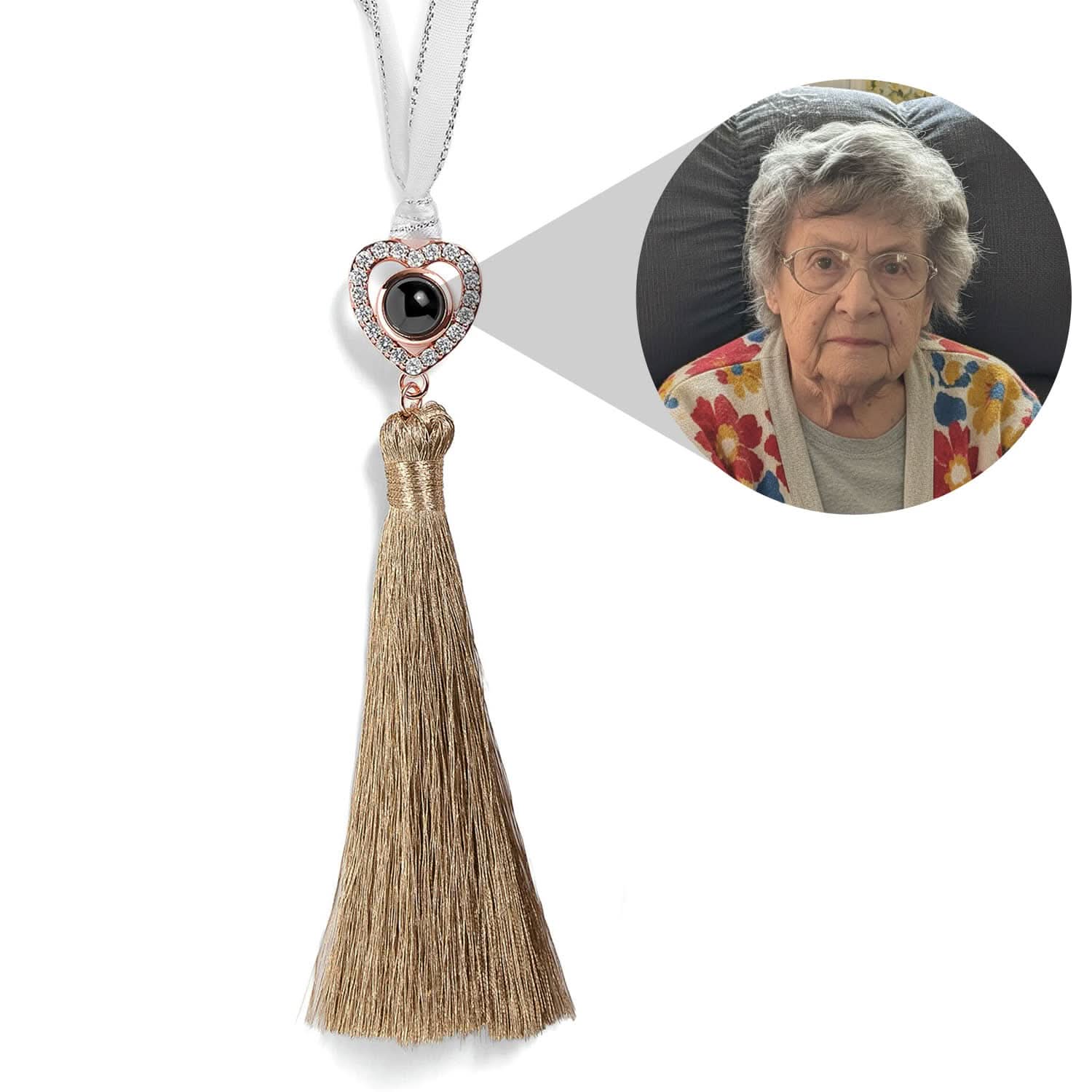 Ornement à pompon personnalisé en forme de cœur avec photo