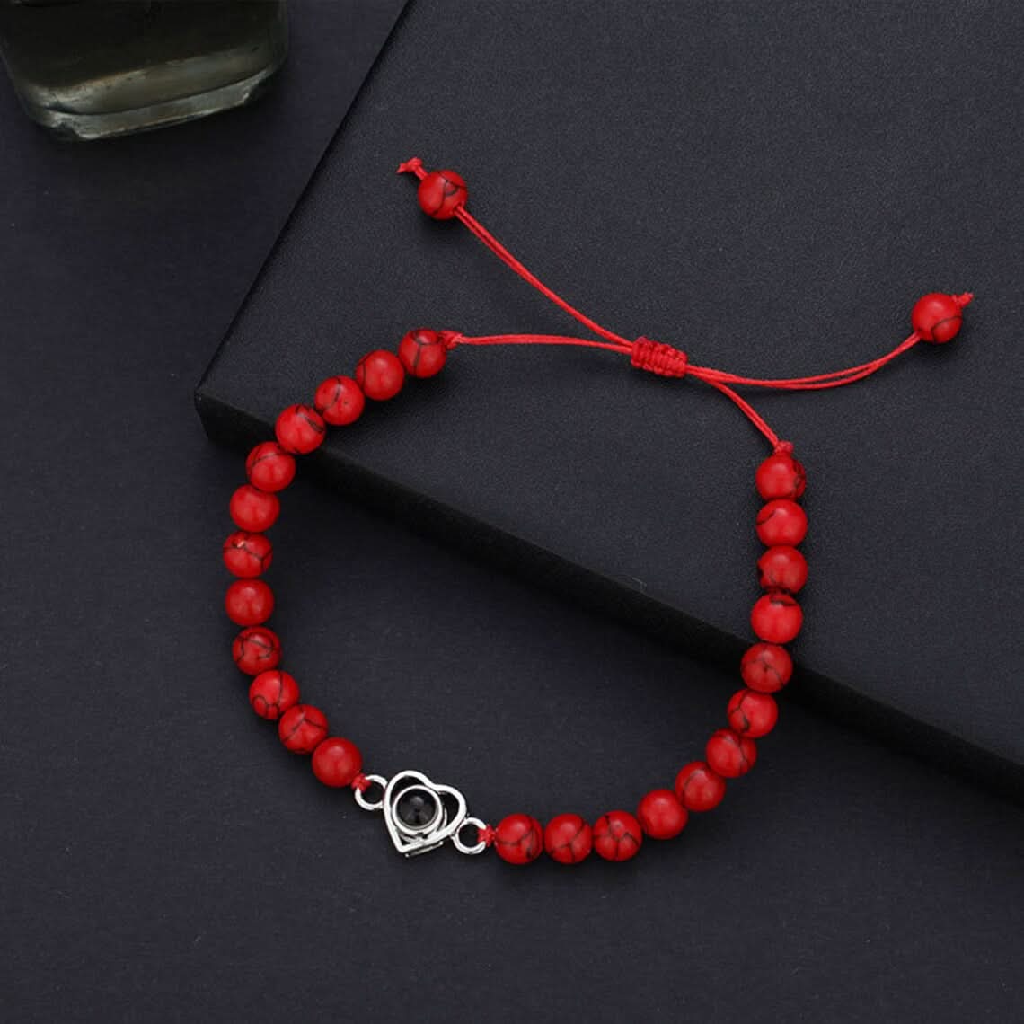 Bracelet photo cœur avec perles