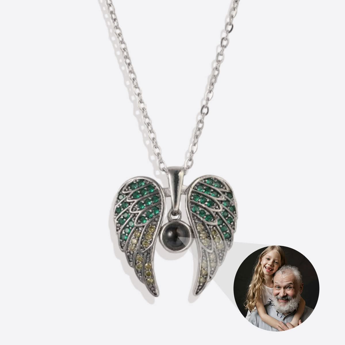 Collier photo commémoratif avec ailes d'ange étincelantes