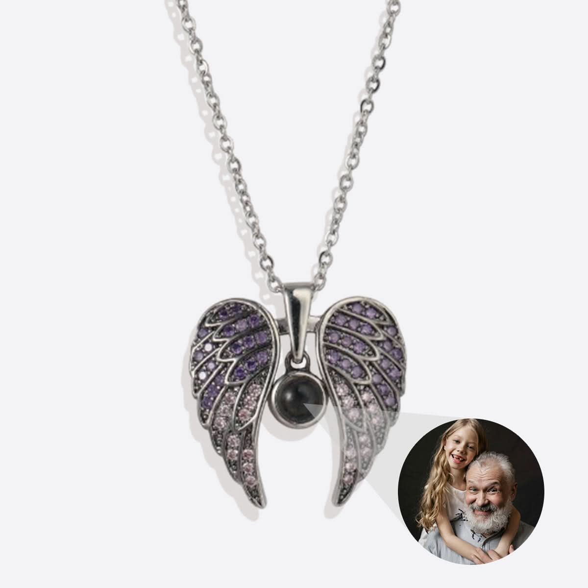 Collier photo commémoratif avec ailes d'ange étincelantes