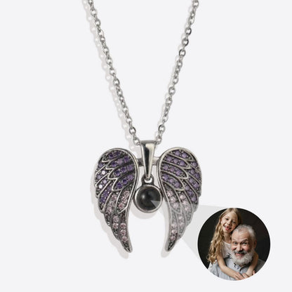 Collier photo commémoratif avec ailes d'ange étincelantes