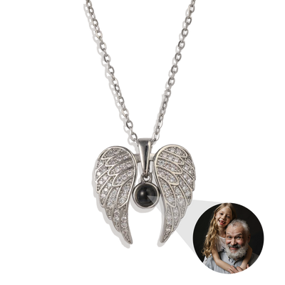 Collier photo commémoratif avec ailes d'ange étincelantes