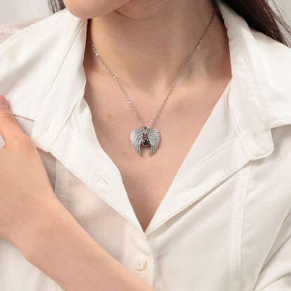 Collier photo commémoratif avec ailes d'ange étincelantes